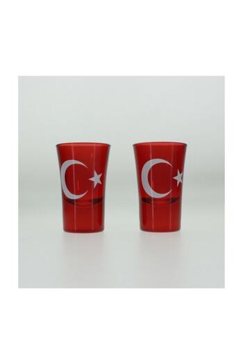 Jenisa Red Crescent and Star Coffee Side Water Cup Set of 2 Glass Shot Glasses