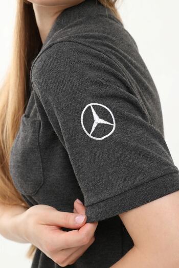 Uniprom Women's Polo Neck T-Shirt with Mercedes Logo 100% Cotton Anthracite Melange