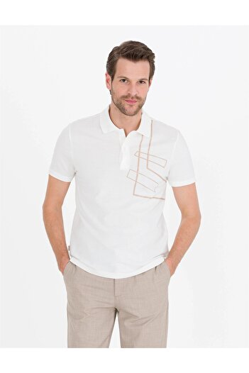 Pierre Cardin Ανδρικό μπλουζάκι με στάμπα πόλο γιακά Ecru Slim Fit
