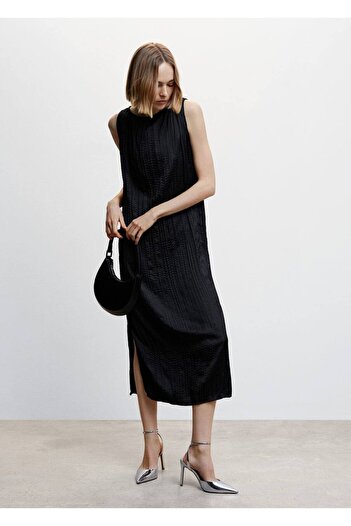 MANGO Woman Black Textured Midi Dress
