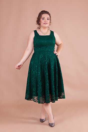 Bidoluelbise French Lace Square Collar Midi Length Sleeveless Thick Strap Plus Size Evening Dress & Invitation & Graduation Dress