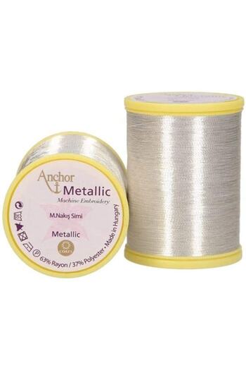 ATMACA TUHAFİYE Anchor Anchor 01No Machine Simi 25 Grams Big Reel - Κέντημα μηχανής Σχοινί Μεταλλικό Νούμερο 1 Ασημί
