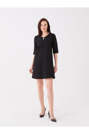LC Waikiki Women's Dress - V-neck, Solid, Short Sleeve