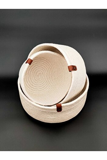 REYGON TEKSTİL wicker ROUND HANDWOVEN BASKET BATHROOM AND KITCHEN ORGANIZER DIAMETER 25-20-15 DEPTH 10 cm
