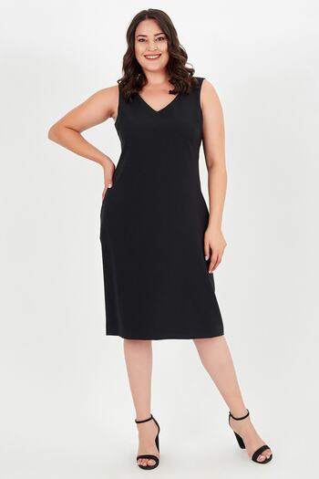 Moda Cazibe Plus Size V Neck Sleeveless Dress