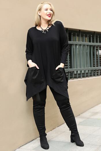 Curvy Trend Μακρυμάνικο τουνίκ με σχισμή μπροστά