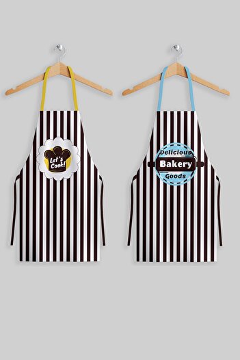 AYSHOME Ays Home Set of 2 Brown Striped Cook Chef Aprons