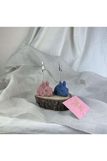 oasis decoration Grey Blue - Antique Pink Rabbit 2-Piece Note Holder Set, Photo Holder
