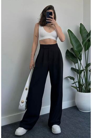 LAMİRAMOOD Neva Velcro Closure Adjustable Fabric Pants High Waist