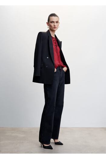 MANGO Woman Shawl Patterned Blouse with Tie Detail