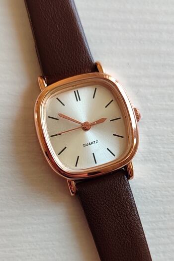 Ricardo Retro Minimal Bitter Brown Leather Cord ROSE GOLD Case Vintage Women's Wristwatch