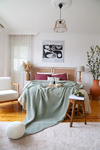 vivamaison Double Waffle Pique Bedspread Cotton Sage Green 220x240 cm