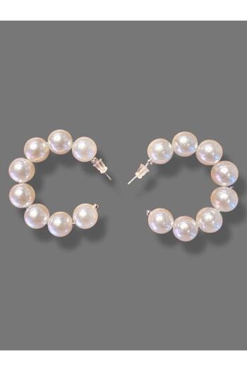 MAZEN PEARL HOOP EARRINGS Large 10mm Beaded p