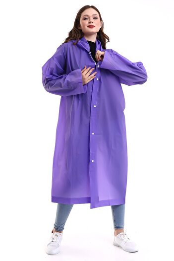 MACERATİ Women's Men's Raincoat Hooded Eva Purple Raincoat with Snap Fasteners