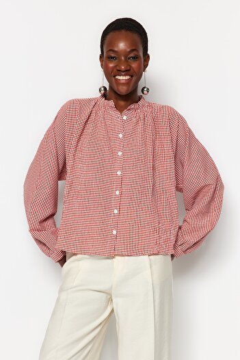 Trendyol Collection Tile Judge Collar Woven Checked Woven Shirt TWOAW21GO0114