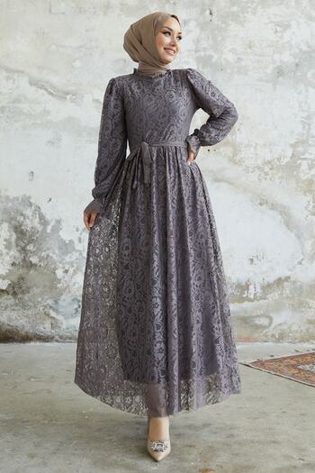 InStyle Milna Sleeve Ruffle Embroidery Dress - Anthracite