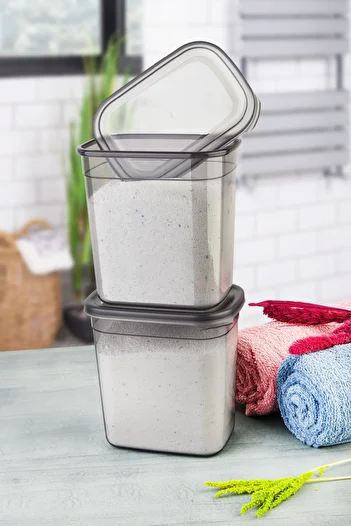 Vienev Labeled 1150 ml 2-Piece Peggy Rectangular Detergent Storage Container Set Anthracite