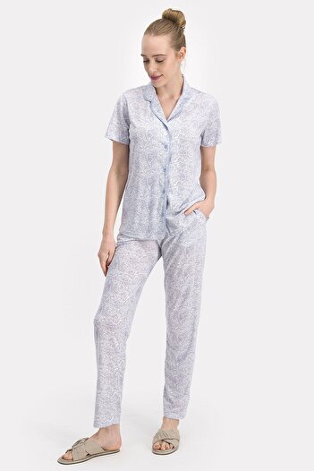 Arnetta Women's Ethnic Ice Blue Shirt Pajamas