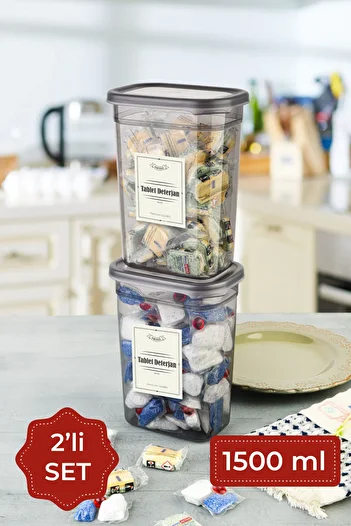 Vienev Labeled 1500 ml 2-Piece Peggy Rectangular Detergent Storage Container Set Anthracite