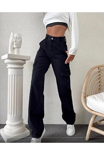 Trn JNS Pantaloni de jeans cu talie super înaltă din lycra, fără buzunare la spate, Bam, negri