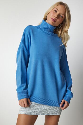 Happiness İstanbul Pulover oversize pentru tricotaje de damă, albastru deschis, BV00084