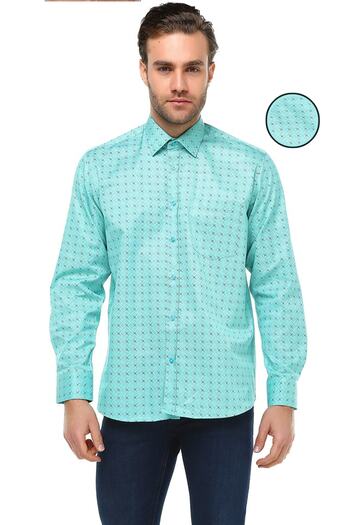 Varetta Men's Turquoise Classic Cut Pocket Printed Long Sleeve Men's Shirt
