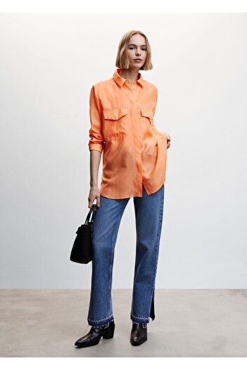 MANGO Woman Satin Shirt with Pockets