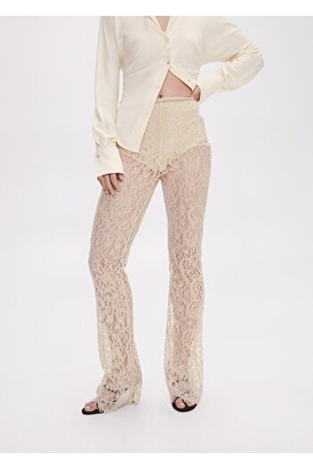 MANGO Woman Flared Leg Lace Trousers
