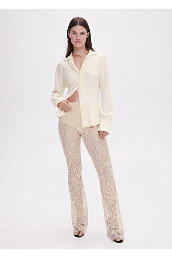 MANGO Woman Flared Leg Lace Trousers