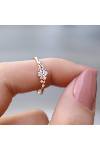 INZA mücevherat 0.35 CT Vintage Asimetri Pırlanta Yüzük