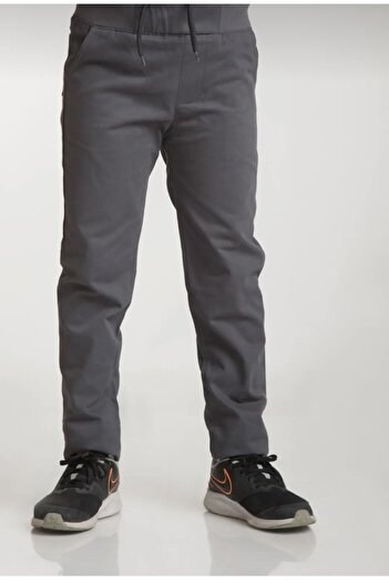 KARAMANSTYLE Ribbed Waist Canvas School Pants with Elastic