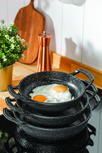 FİTHOME 3-Piece Can Enter The Oven Granite Casting Pan Set 18-20-22 CM
