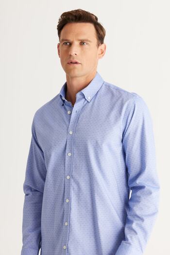 ALTINYILDIZ CLASSICS Ανδρικό μπλουζάκι Comfort Fit Relaxed Cut Button Collar 100% Cotton Dobby Shirt
