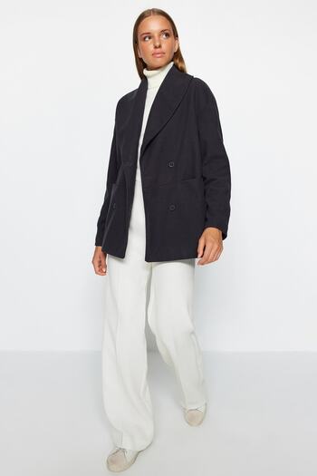 Trendyol Collection Anthracite Oversize Wide Cut Shawl Collar Stamp Coat TWOAW24KB00143