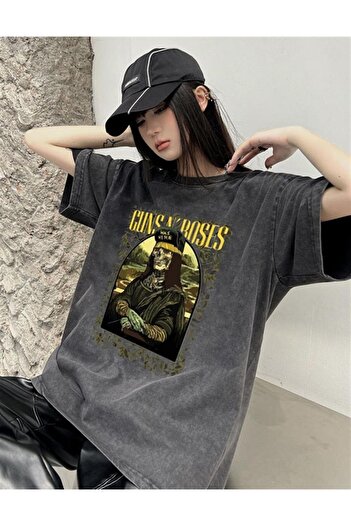 Touz Washable Guns N' Roses Was Here Printed Unisex Oversize Vintage T-shirt