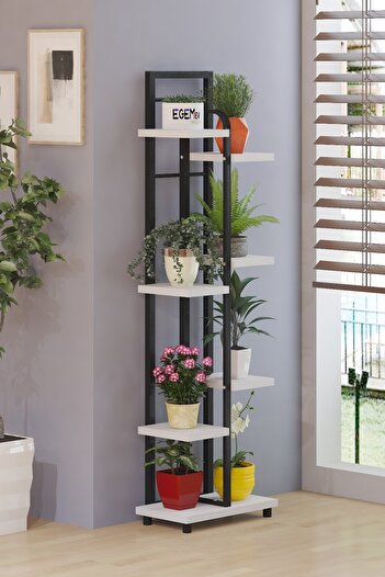 EGEMEV ÇİÇEKLİK STANDI METAL SAKSILIK AHŞAP ÇİÇEK RAFI 8 BÖLMELİ ÇİÇEKLİK 125CM