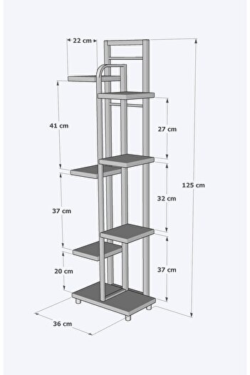 EGEMEV ÇİÇEKLİK STANDI METAL SAKSILIK AHŞAP ÇİÇEK RAFI 8 BÖLMELİ ÇİÇEKLİK 125CM