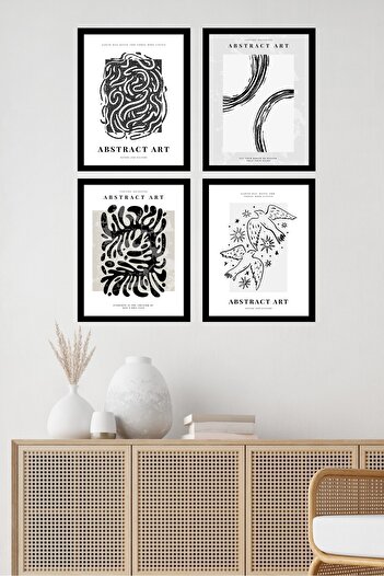 MUNİKA Ahşap Çerçeveli Abstract Art 4'lü Tablo Seti D-028