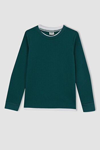 DeFacto Chlapecké tričko Regular Fit Crew Neck Waffle s dlouhým rukávem