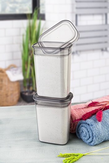Vienev Labeled 1500 ml 2-Piece Peggy Rectangular Detergent Storage Container Set Anthracite