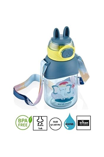 Vagonlife 650ml Dark Blue Neck Strap Water Bottle with Straw and Lockable Lid6975072051080