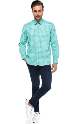 Varetta Men's Turquoise Classic Cut Pocket Printed Long Sleeve Men's Shirt