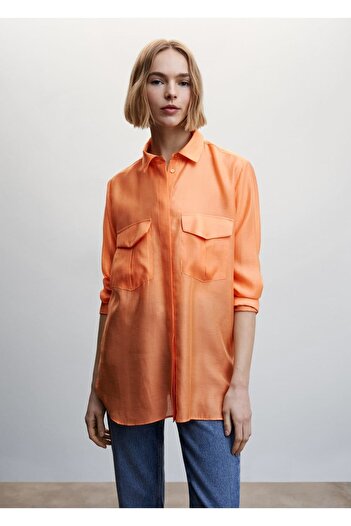 MANGO Woman Satin Shirt with Pockets