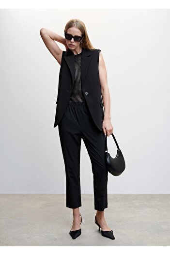 MANGO Woman Loose Trousers with Elastic Waist