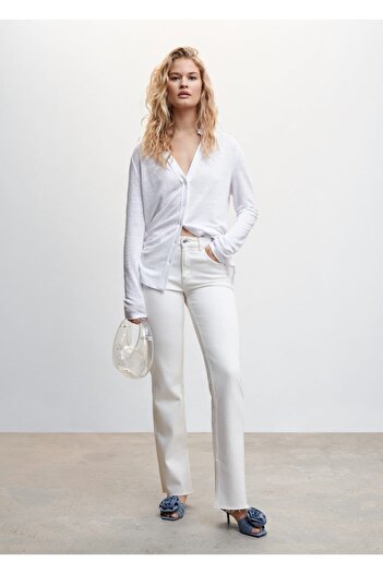 MANGO Woman V-Neck Linen Shirt