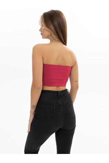 MİSTİRİK Palude Model Strapless Blouse Knitted Semaless Mdeol Blouse Bondeo Claret Red Color