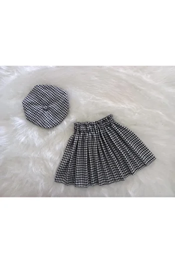 Eylülce Butik Houndstooth Pattern Paperbeg Model Skirt & Painter Cap