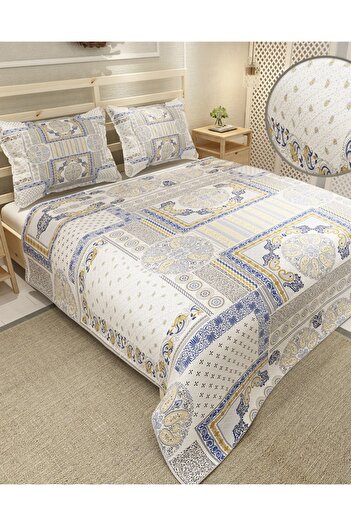 MonoHome Pike Takımı Pamuklu Çift Kişilik Jakar Dokuma Yatak Örtüsü Blue Patchwork