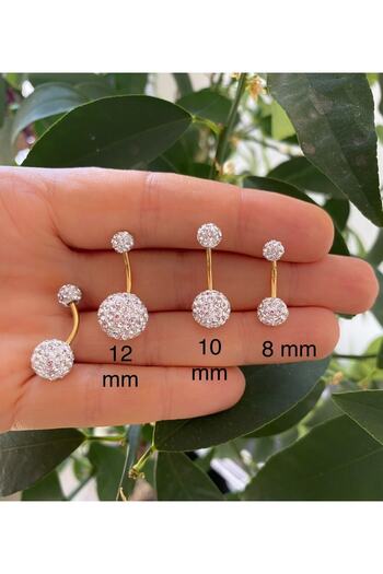 Arescollection cerrahi çelik gold barlı şambala zirkon taşlı göbek piercingi