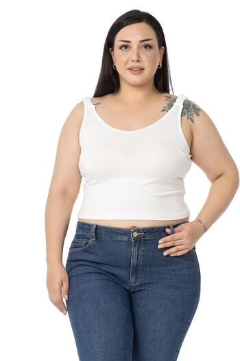 DISENTIS MODEST Plus Size Straps Gathered Draped Crop Ecru Body